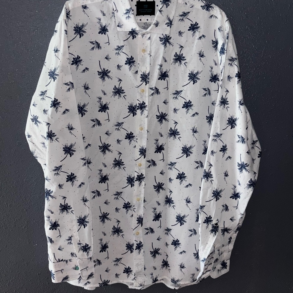 Scotch & Soda White Shirt with Navy Palm Design